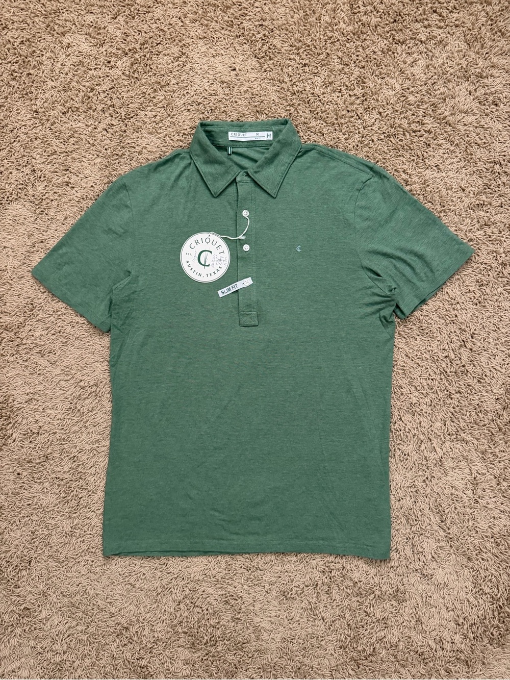 NEW Criquet Men’s Sz M Green Microstripe Top Shelf Players Slim Fit Polo Shirt